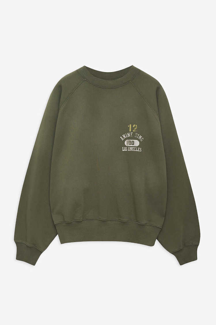 

Anine Bing Women Fashion Cotton Classic Sweatshirt Ab Front and Back English Letters Numbers Print Loose Fleece Sweater Warm Sports Hoodie, Army green