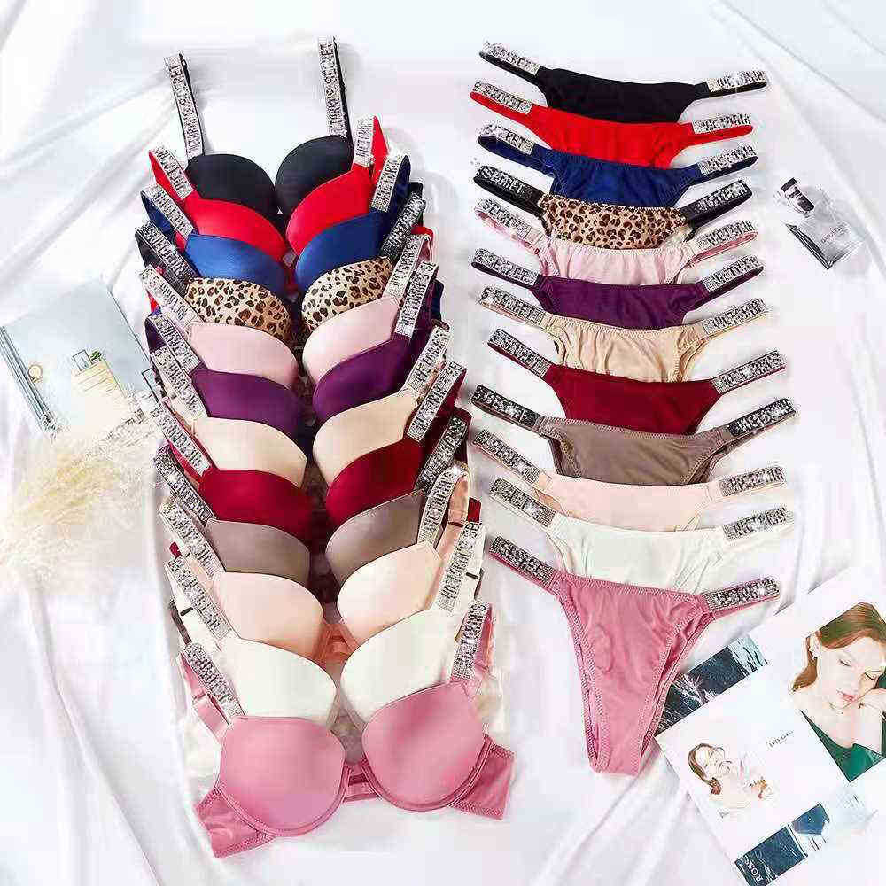 

Bras Sets Brassiere suit gather sexy bra sets girl smooth breathable underwear set adjustable female diamond underwear womens vs briefs Bras Q0715 1102H22, Packing bag