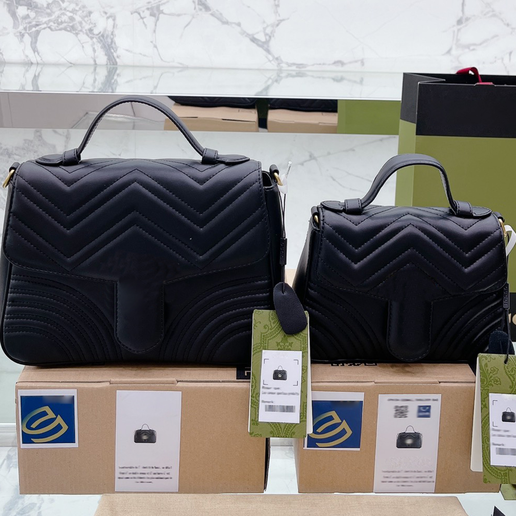 

Designer Marmont Mini Top Handle Bag Matelasse Chevron Leather Double G Hardware Flap Hasp Closure Handbag With Heart On The Back Chain Wallet Shoulder Bag Purse