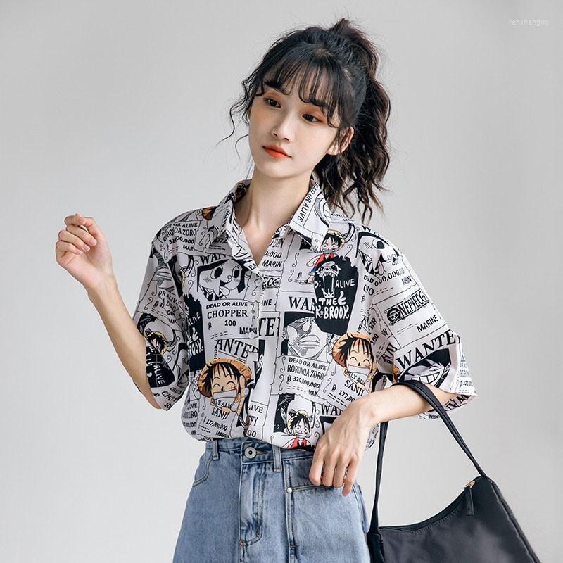 

Women's Blouses Summer Printed Blouse Female Design Short-sleeved Shirt Korean Version Of Loose Hong Kong Style Salt