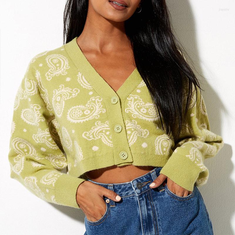 

Women's Knits Print Knitted Ladies Sweater V-neck Long Sleeve Button Cardigan For Women Office Lady 2022 Autumn Sexy Elegant Crop Top Female, Black butterfly