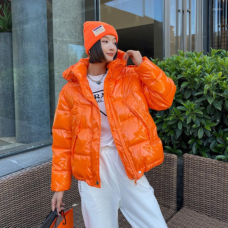 

Women's Down Candy Colors Hooded Glossy Cotton-padded Coat Women Short Warm Parkas 2022 Winter Casual Long Sleeve Cotton-clothes Outerwear, Green