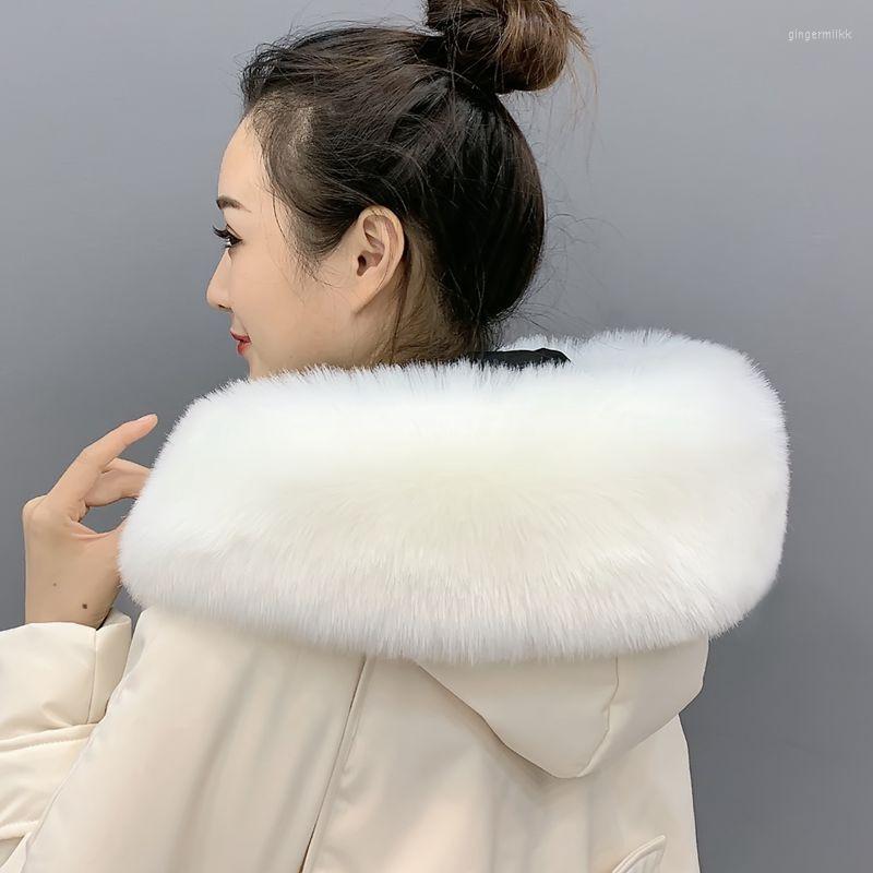 

Scarves 2022 Women's Faux Fur Collar Scarf Wraps Cold Winter Warmer Men Jackets Coat Hood Decor White 75cm 85cm