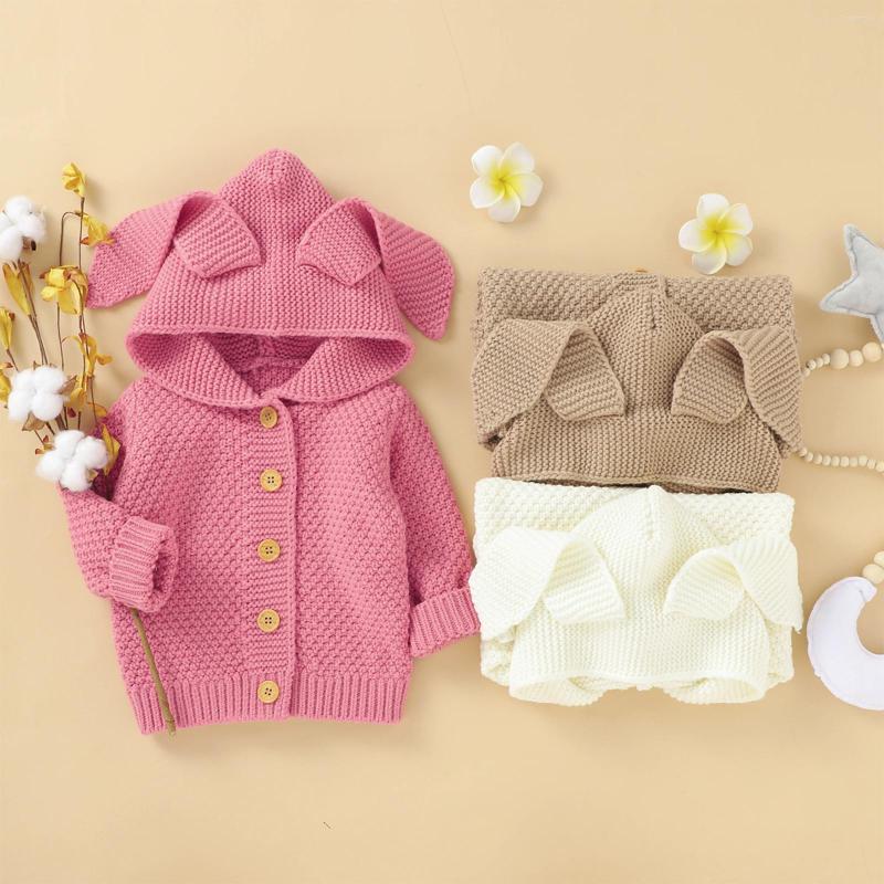 

Jackets FOCUSNORM 3 Colors Baby Girls Boys Sweater Coat Outwear 0-24M Solid Knitting Long Sleeve Single Breasted Ear Hooded Tops, Khaki