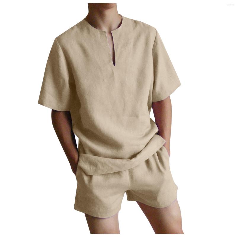 

Men's Tracksuits 51# Summer Men Solid Color Cotton Linen Short Sleeve Shorts Set Two-piece Suit Breathable Casual Sets 2 Pieces 2022, Black