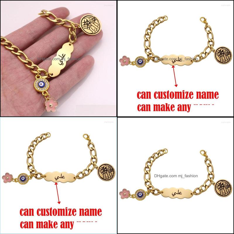 

Bangle Bangle Customize Can Make Arabic / English /Any Name Muslim Bismillah Stainless Steel Baby Child Bangles Ali Bracelets Drop D Dhi6Z