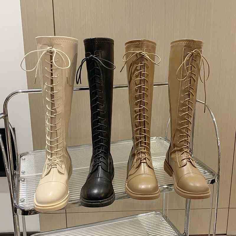 

Boots Dress Shoes 2022 New Winter Knight Lace Up Knee Length Long Tube Thick Bottom Black Large Size Ytmtloy Round Toe Botines De Mujer 1, Beige