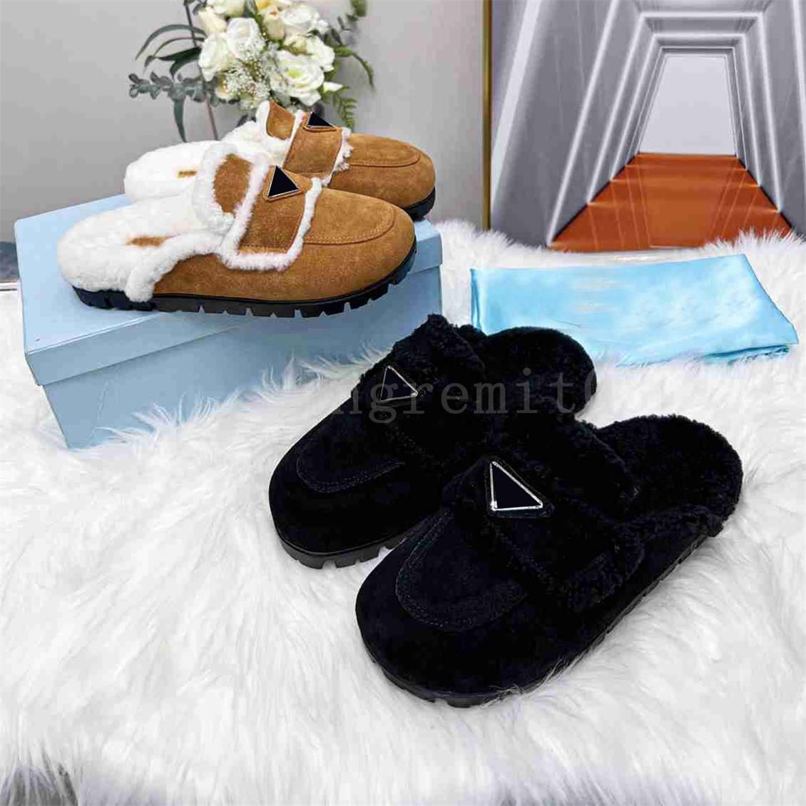 

Designer Fur Slippers Women Loafers Casual Shoes Fluffy Slides Woolen Fashion Suede Shoe Brand Scuffs Slipper Warm Winter Soft Leather With Box 35-42