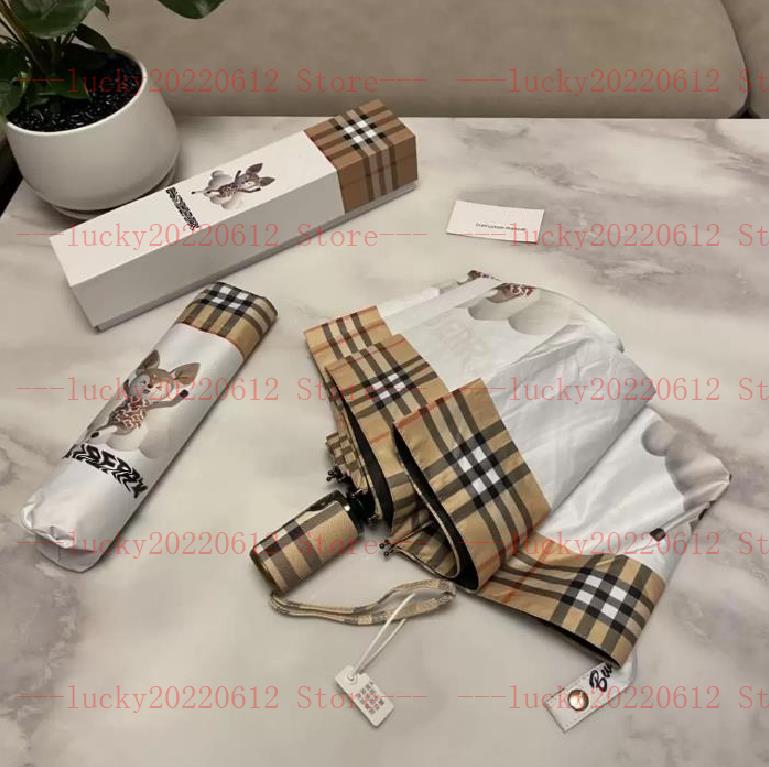 

designer umbrella B letter print Umbrella Lady Waterproof Windproof Sun Shade Travel Portable UV Protection Three-folding Umbrellas With Box Wedding gift BR-1102