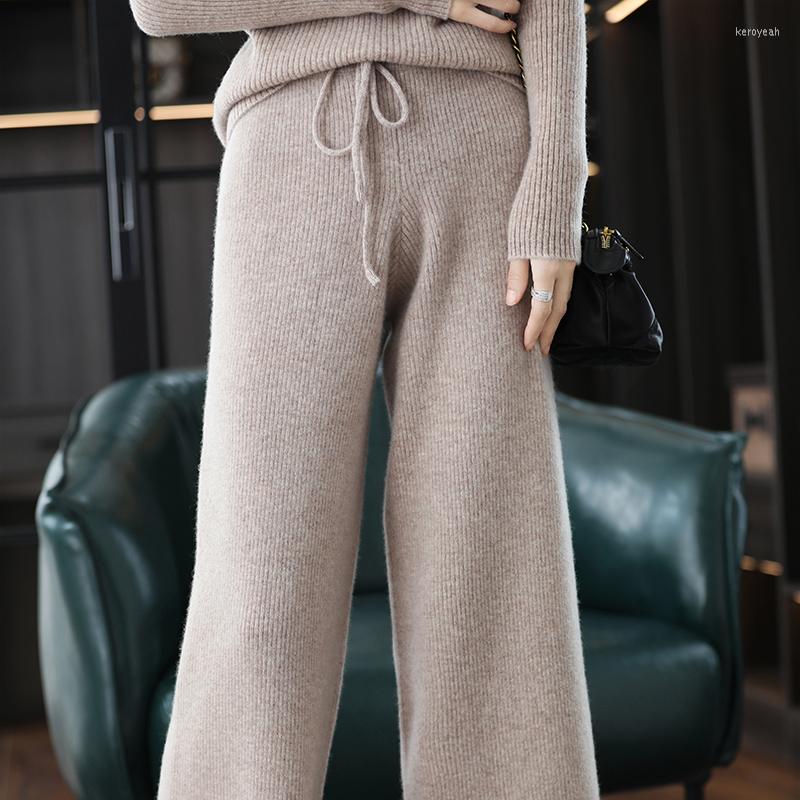 

Women' Pants 4 Colors 22 Women' Cashmere Wool Leg Long Knitted High Quality Simple Wide Autumn, Black