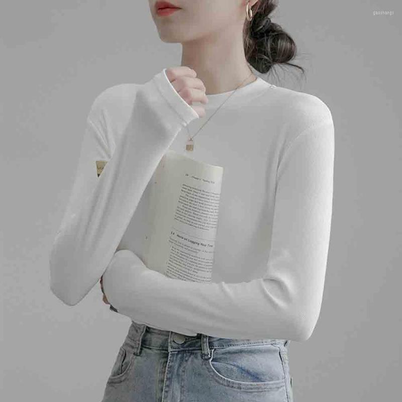 

Women' T Shirts O-neck Long-sleeved Shirt Women' Sexy Top 2022 Spring And Autumn Solid Color Casual Tight-fitting Basic T-shirt White