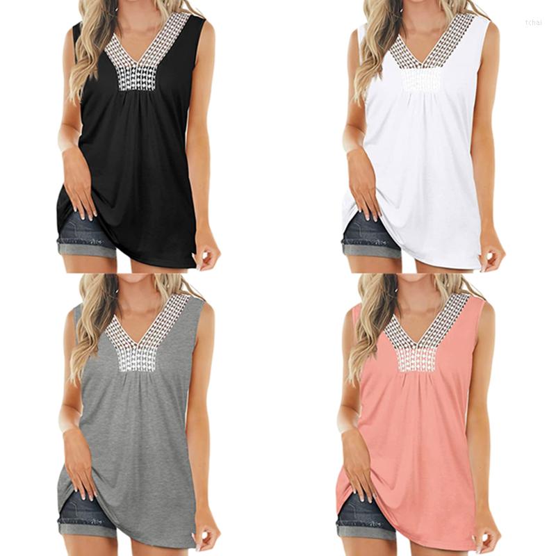 

Women' Blouses Xingqing Tank Tops Women Fashion Wild Lace Stitching V Neck Sleeveless Vest Summer Casual Loose Shirts Plus Size Blouse, As photo shows