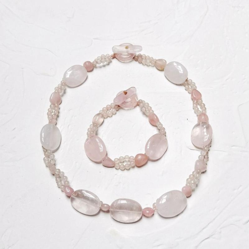 

Choker Lii Ji Real Stone Pink Necklace Rose Quartzs 50cm Bracelet 22cm Stock Sale Women Jewelry Gift