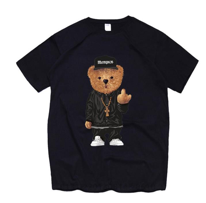 

2022 Summer Bear Print Short-sleeved T-shirt Male Short Sleeved Summer Casual Loose O-Neck Tees Harajuku Streetwear Men T Shirt