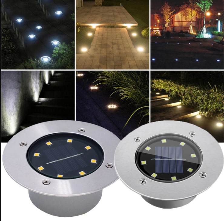 

8 LED Outdoor Solar Underground Lamps Floor Buried Lamp Waterproof Landscape Garden Path Way Underground Decking Light