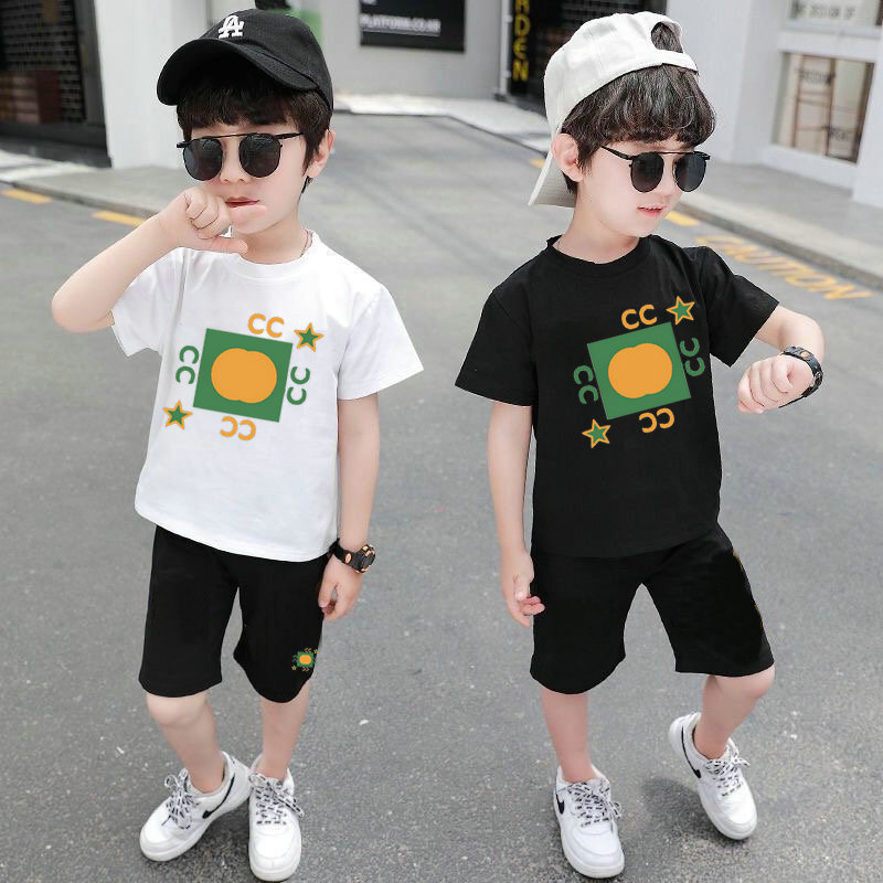 

2-10 Years Kids Clothing Sets Designer Brand T-Shirt Pants Set Cotton Clothing baby Boys girl Fashion Children 2 Piece G0CC100, Black