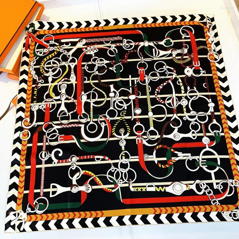 

Scarves Twill Silk Scarf Women Handmade Curled Brand Design Belt Printed Hijab Bandana Foulard 90cm Square Head Shawl