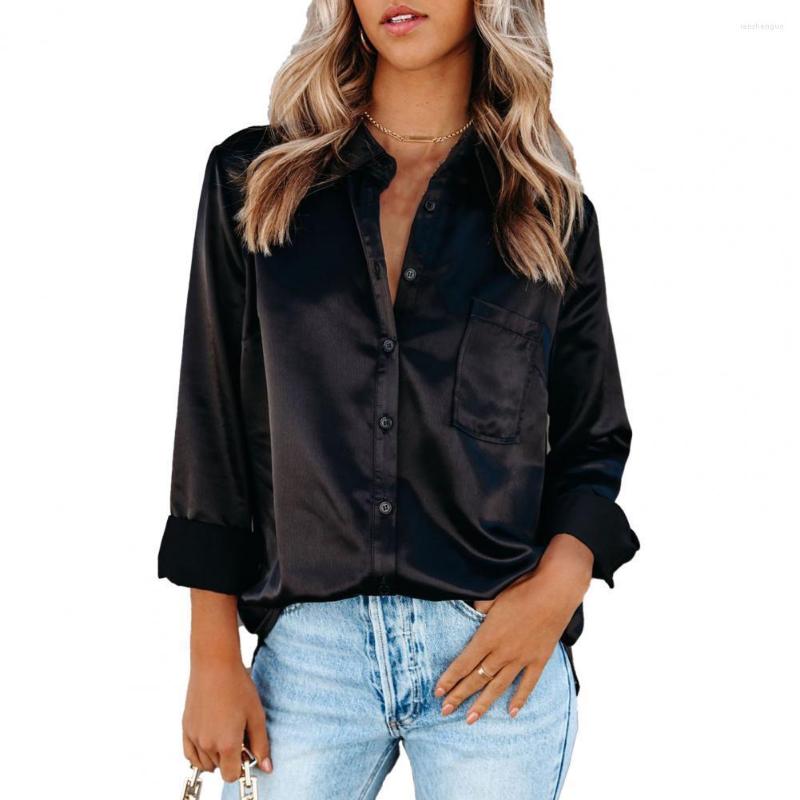 

Women' Blouses Women Shirt Solid Color Single-breasted Autumn Winter Long Sleeve Lapel Pocket Blouse For Daily Wear White/black/red/apricot