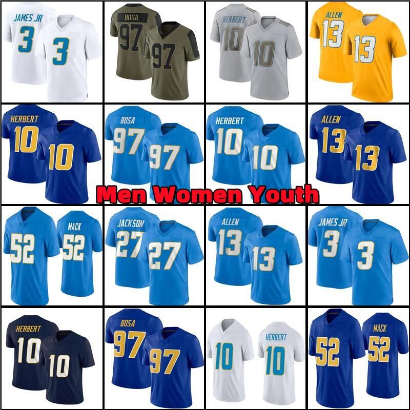 

CUSTOM CUSTOM Khalil Mack 10 Justin Herbert Football Jersey Joey J.C. Jackson 3 Derwin James JR 13 Keenan Allen Joey Bosa Austin Ekeler Juni, Men jersey