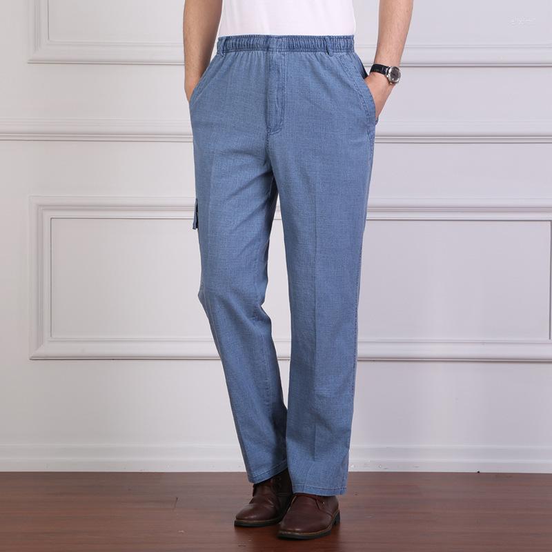 

Men's Pants Men's Casual Fitness Straight Linen Long Trousers Plus Size 2022 Spring Summer Elastic Waist Jeans Blue Cargo Slacks, Dark grey