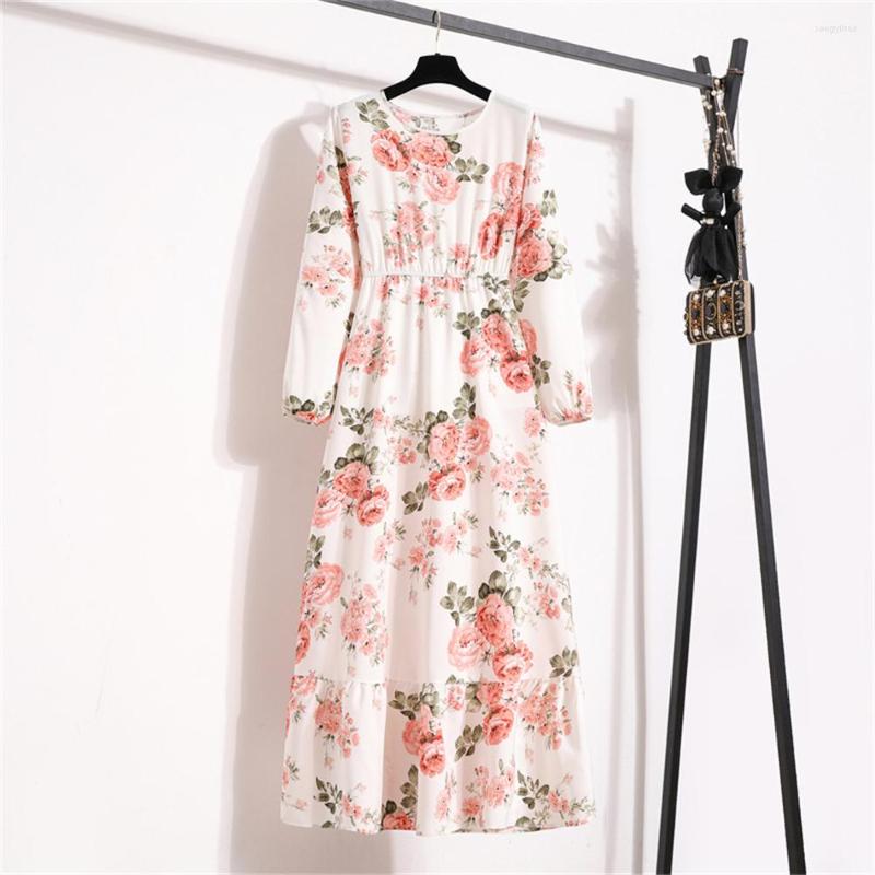 

Casual Dresses Autumn Fashion Women Loose Dress Long Sleeves Printed Elegant Vintage Robe Femme