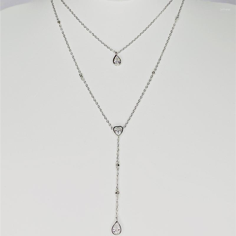 

Chains 925 Sterling Silver Women Necklace Fashion Multilayer Necklaces & Pendants Heart Waterdrop Choker Collier Femme Party