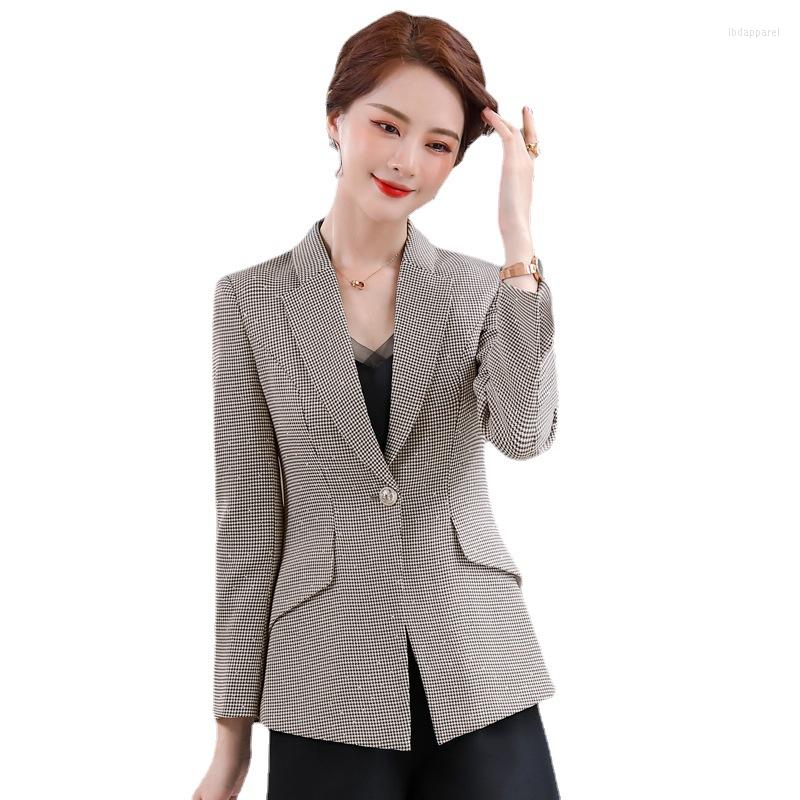 

Women' Suits High Quality Women Plaid Blazer Female Fashion Spring Temperament Formal Long Sleeve Slim Jacket Office Ladies Work Coat, Black