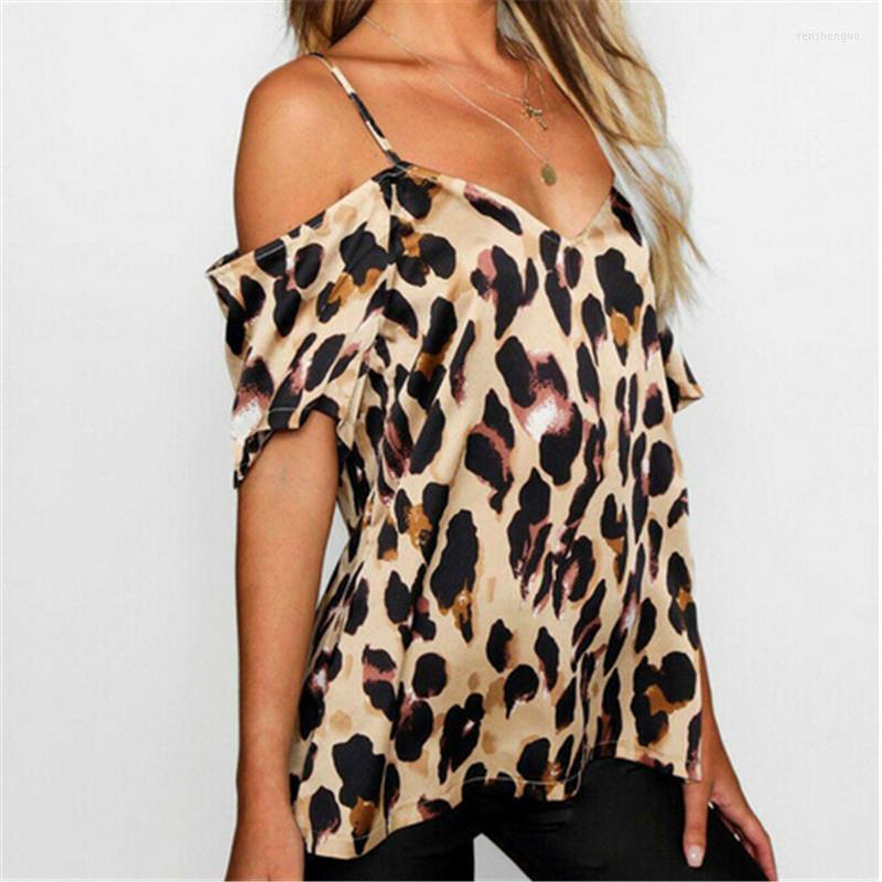 

Women' Blouses Blusa Trend Women Ladies Leopard Print Loose Off Shoulder V-Neck Sexy Tops Female Fashion Shirts Top Clothing, As photo show
