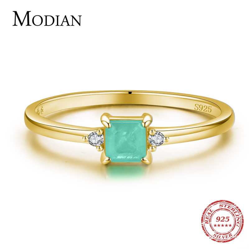 

Fashion Emerald cut Tourmaline Rings For Women Elegant Simple Paraiba Silver Fine Jewelry