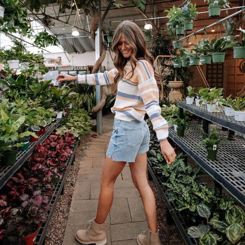 

Women' Sweaters Women Knitted Sweater Striped Jumper Top 2022 Autumn Casual Fashion Loose O-neck Pullover Long Sleeves