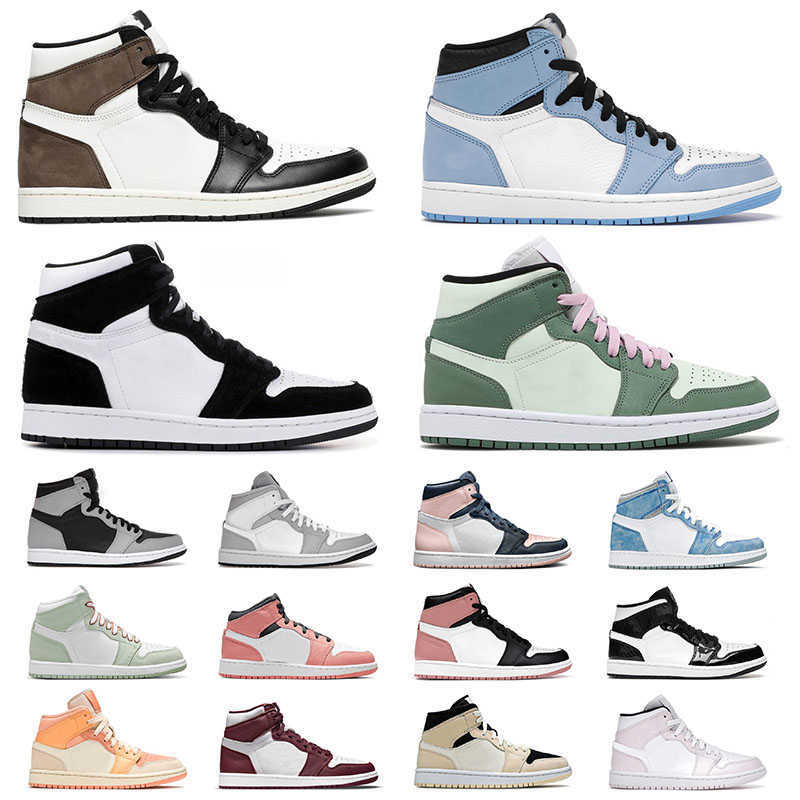 

2021 New Arrival Mens Womens Jumpman 1 1s Basketball Shoes Trainers High OG Dark Mocha Designer University Blue Mid Carbon Fiber Dutch Green, A2 36-46 mid light smoke grey