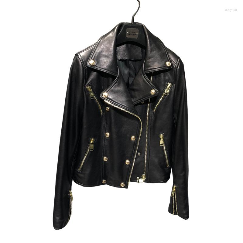 

Women's Leather Winter Genuine Jacket Women 2022 Fashion Real Sheepskin Coat Rivet Motorcycle Biker Female Sheep, Picture shown