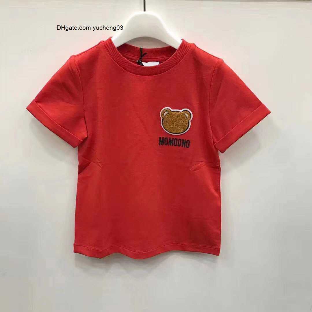 

Tshirts Kids Fashion 2021 New Arrival Short Sleeve Tees Tops Boys Girls Children Casual Letter Printed with Bear Pattern T-shirts Pullover, Red