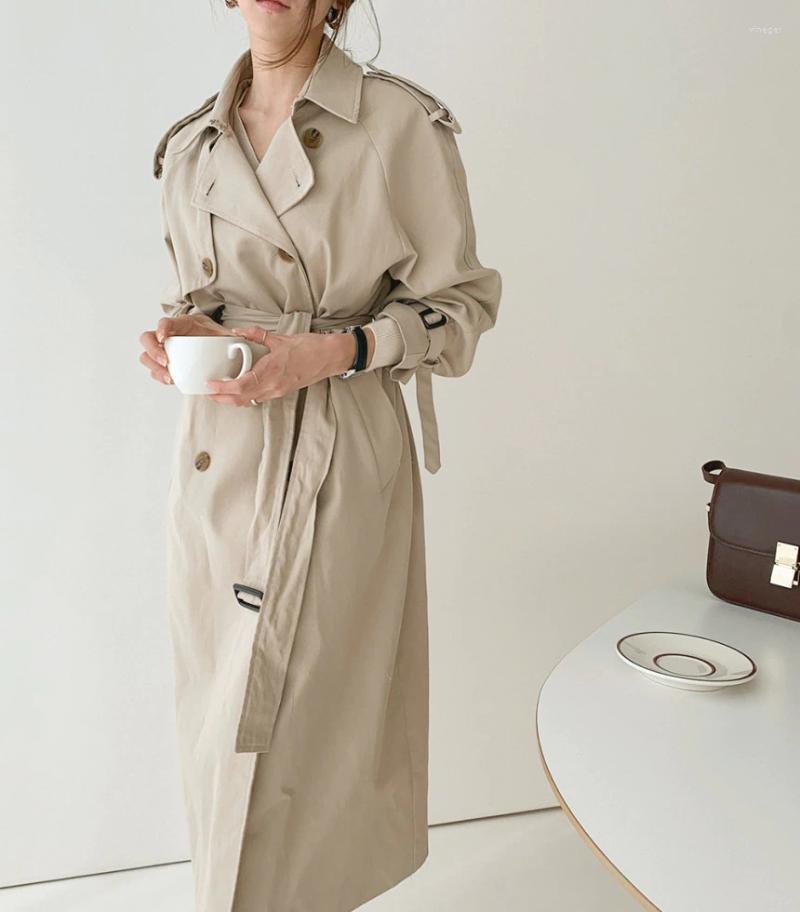 

Women' Trench Coats Women Long Coat 2022 Autumn Double-breasted Winter Casual Sashes Elegant Loose Overcoat Fashion Sleeve Windbreaker, Khaki