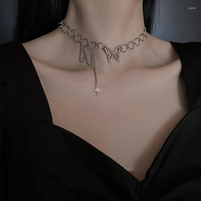 

Choker Stainless Steel Necklace For Women Butterfly Punk Style Charms Designer Collares Gothic Hip Hop Chain Fashion Jewelry