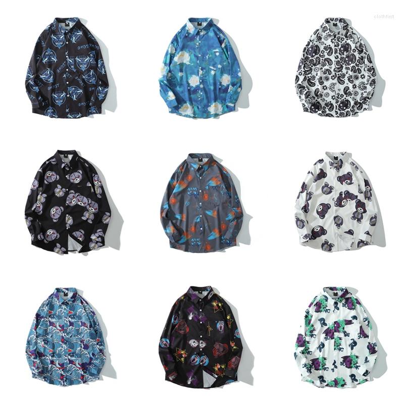 

Men's Casual Shirts Vintage Long Sleeve Shirt Multicolor Lapel Tops Hiphop Street Coolboy's Clothes Couple Thin Coat Fashion Oversizes, 19