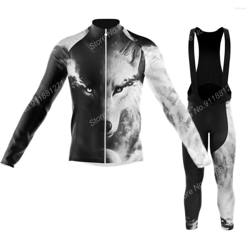 

Racing Sets 2022 Wolf Cycling Jersey Set Summer Maillot Clothing Suit Men Long Sleeve MTB Bike Road Pants Bib Ropa Ciclismo
