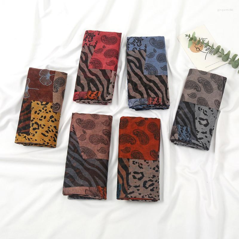 

Scarves Ethnic Style Leopard Printed Long Scarf Hijabs Fashion Muslim Womens Wrapped Headscarf Shawls Party Turban Headwear