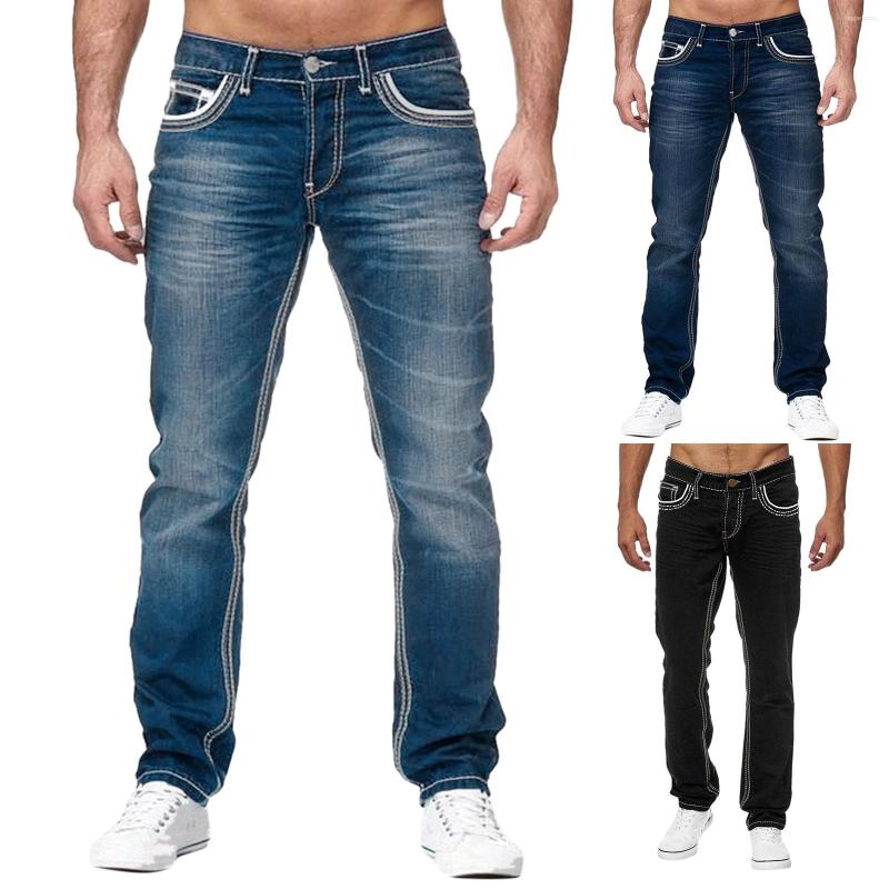 

Men' Jeans Men Spring Summer Pant Trouser Casual Bodybuilding Pockets Denim Sports Full Length, Blue-a