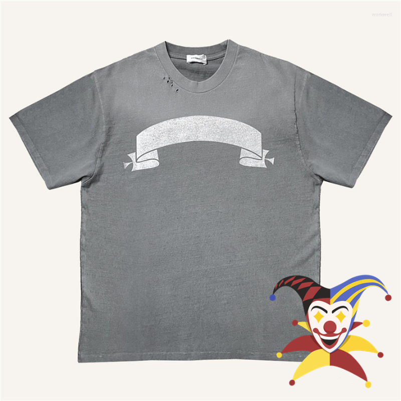 

Men' T Shirts Grey Distressed Detail Askyurself Tee Men Women Shirt Scroll Printing Logo Tops Vintage Short Sleeve