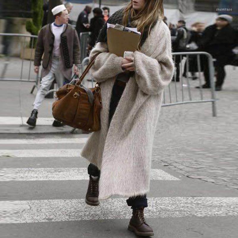 

Women' Fur Winter Street Style Solid Color All-Match Women' Sweater Coat 2022 Autumn Cardigan Extended Mink Wool, Beige