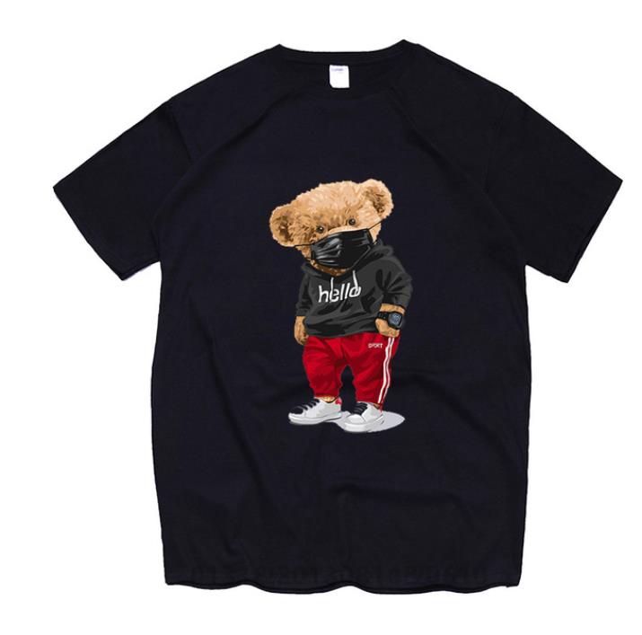 

Street Selfie Bear Print Women's T-shirt Fashion Cartoon Harajuku Female Casual Tshirt Summer Black Short Sleeve Unisex Top Tee