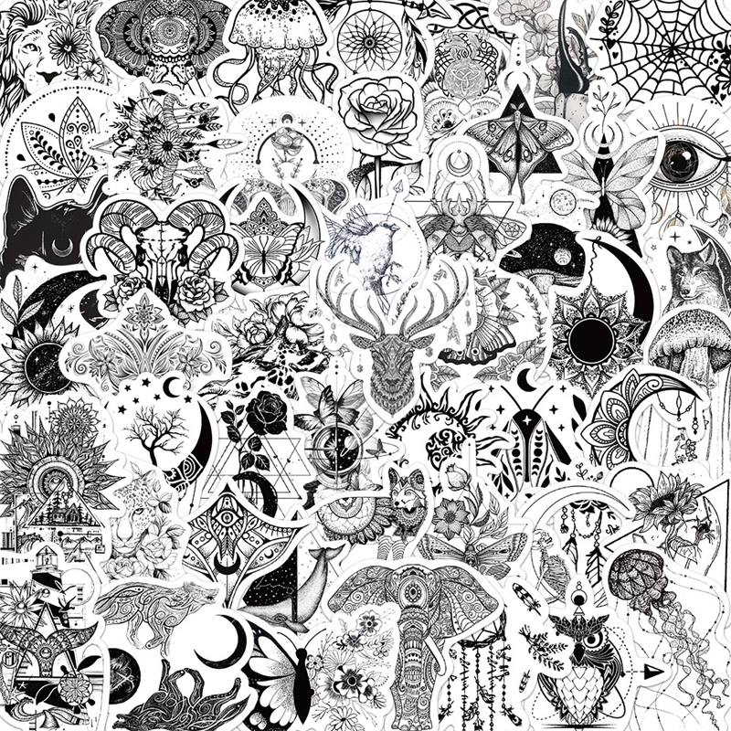 

50Pcs Black and White Skull Gothic Sticker Psychedelic Goth Graffiti Kids Toy Skateboard car Motorcycle Bicycle Sticker Decals Wholesale, Multi colors