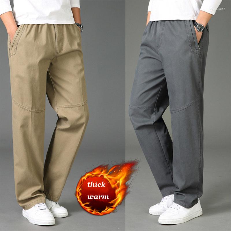 

Men's Pants Autumn Winter Men's Casual Thickened Cotton Washed Middle-aged Elderly Trousers Male Father's High Waist Loose Straight, Black