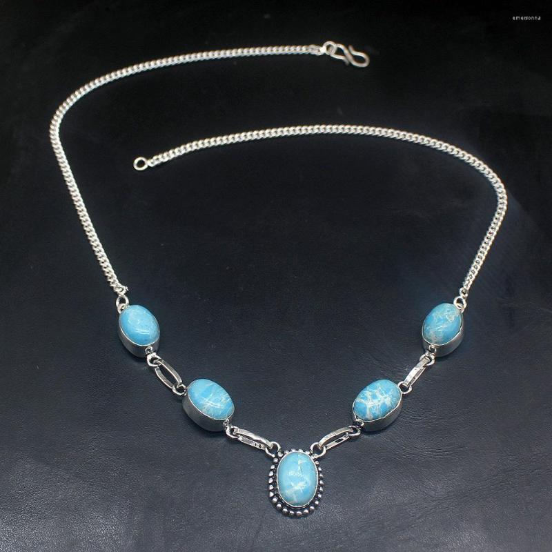 

Chains Hermosa Jewelry Wonderful Lovely Vintage Blue Jasper Silver Color Chain Necklace For Women Ladies Gift 35cm 20225150