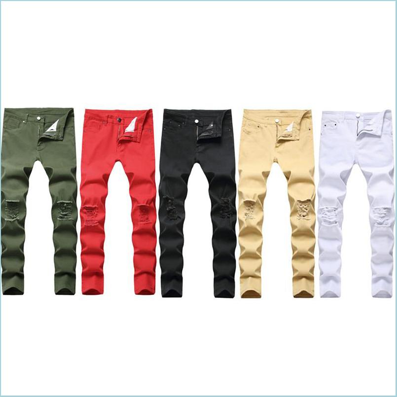 

Men'S Jeans Mens Jeans Man Swag Designer Brand Black Skinny Ripped Destroyed Stretch Slim Fit Hop With Holes For Men Fashion Casual Dhwg3, 609 army green