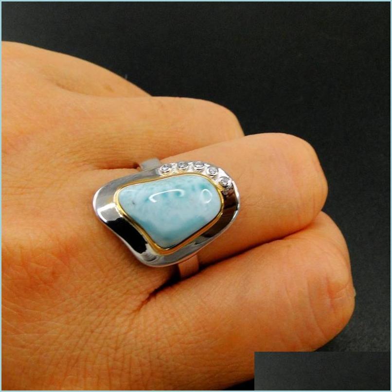 

Cluster Rings Selling High Quality 925 Sterling Sier Natural Larimar Islands Ocean Ring Womens Engagement Wedding For Gift Cluster R Dhnle
