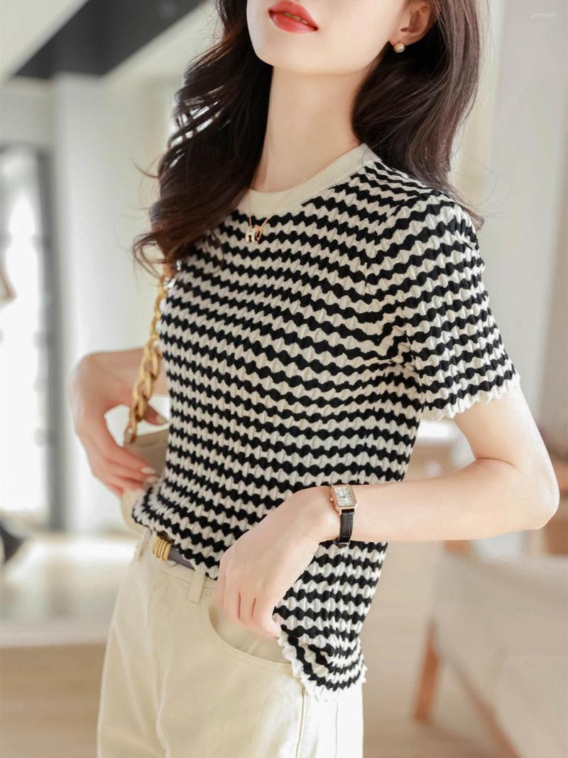 

Women's Sweaters Maje Hoydsn Early Autumn Light Black And White Plaid Sweater Soft Delicate Round Neck Medium Sleeve, On black background