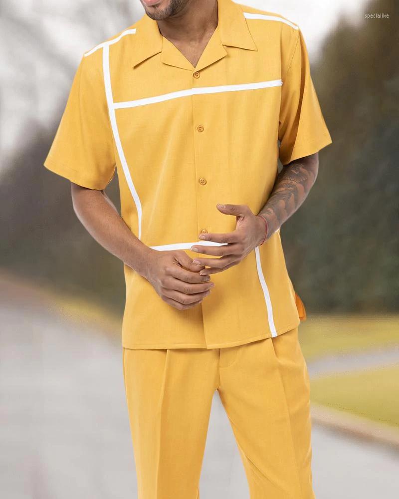 

Men' Tracksuits 2022 Fashion Men' Cardigan Single-breasted Short-sleeved Shirt Trousers Two-piece Set Casual Outdoor Walking Suit, 19