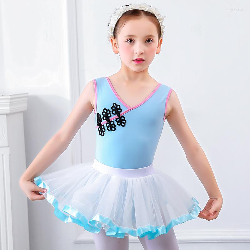 

Stage Wear Kids Tutu Dresses For Girls Gymnastics Suit Children's Dance Clothes Exercise Clothing Ballet Dress Cotton One-piece, Blue
